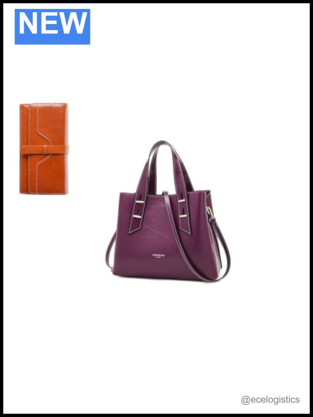 Genuine Leather Crossbody Handbag Satchel with Long Bifold Wallet